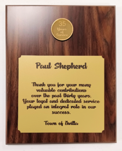 Paul Shepherd appreciation plaque